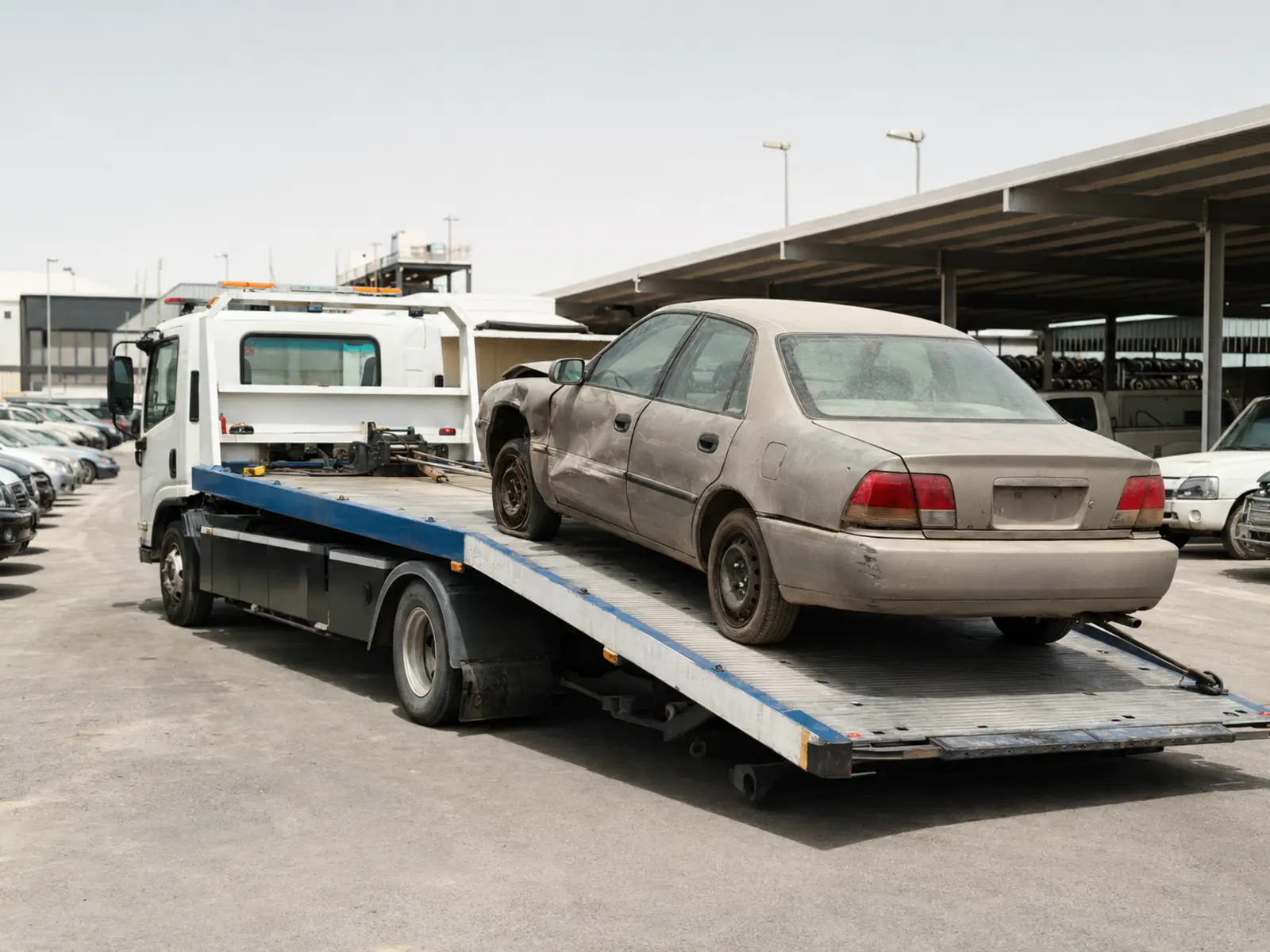 سيارة قديمة يجري ترتيب سحبها بعد التحقق من الأوراق